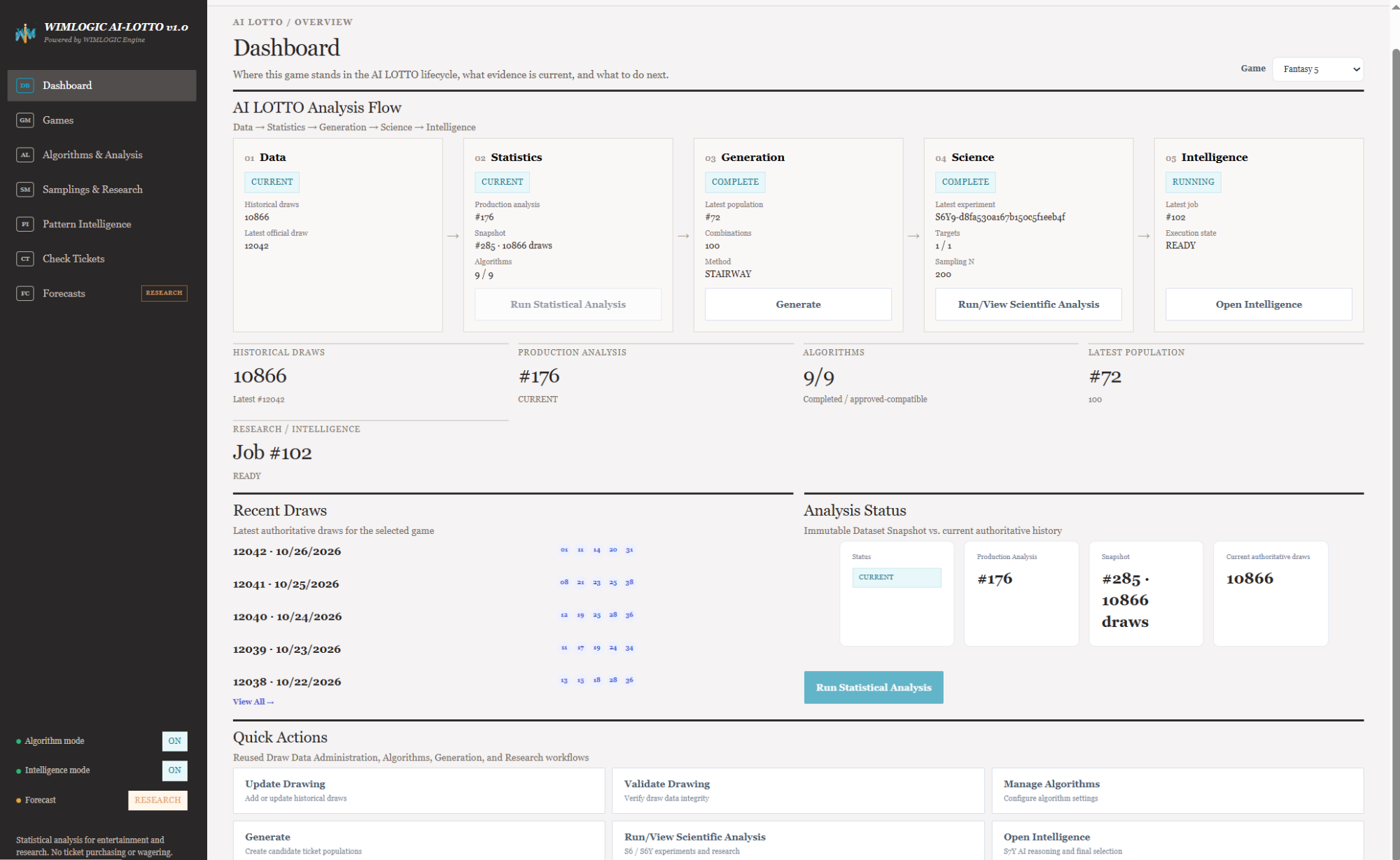 WIMLOGIC AI-LOTTO dashboard